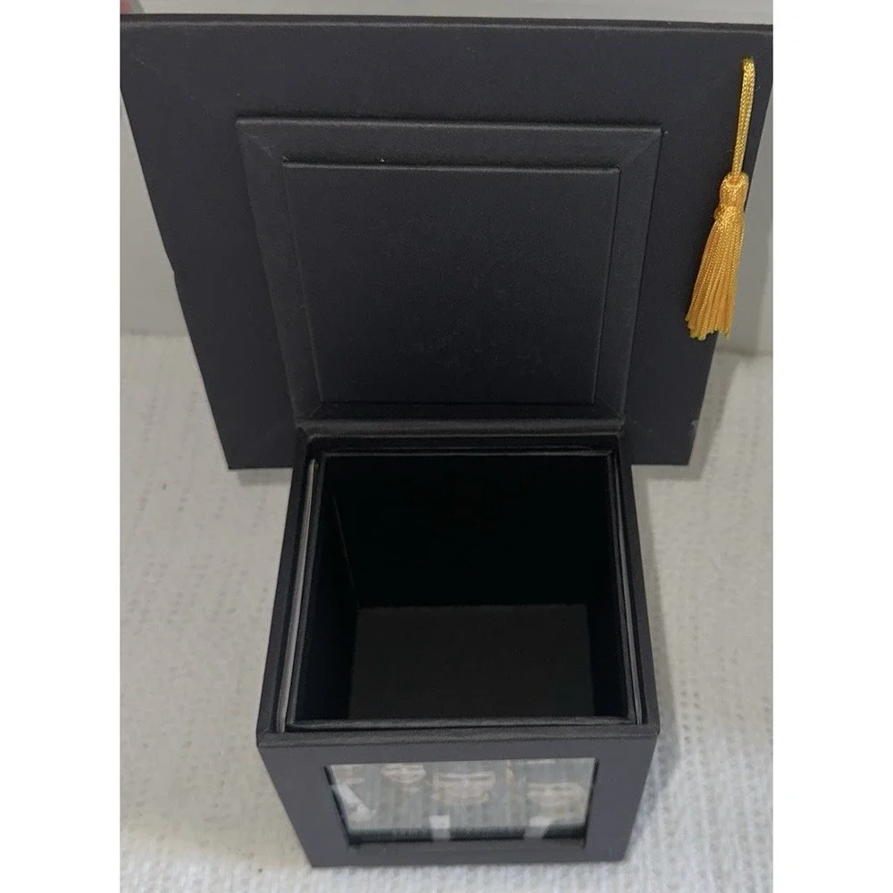 Graduation Cap Photo Frame Cube Black Mortarboard with Gold Tassel 3.5x3.5 Class